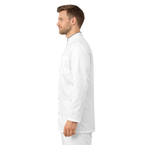 Bluza medyczna męska ze stójką biała ze stójką szarą długi rękaw roz.3XL